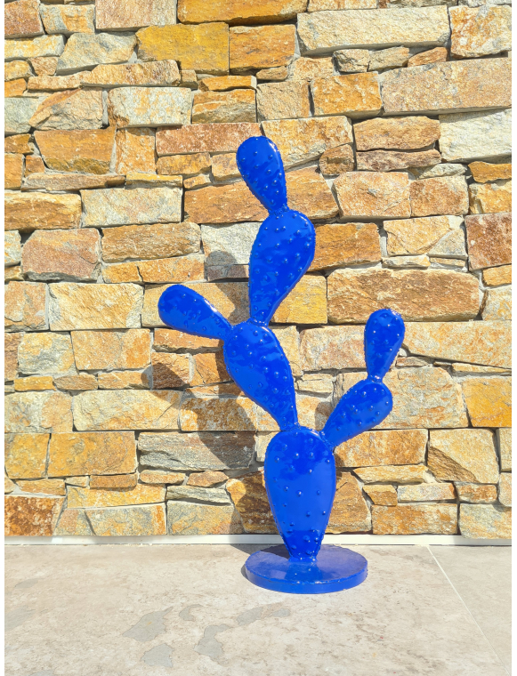 Cactus décoratif extérieur 3 bras acier 150cm bleu
